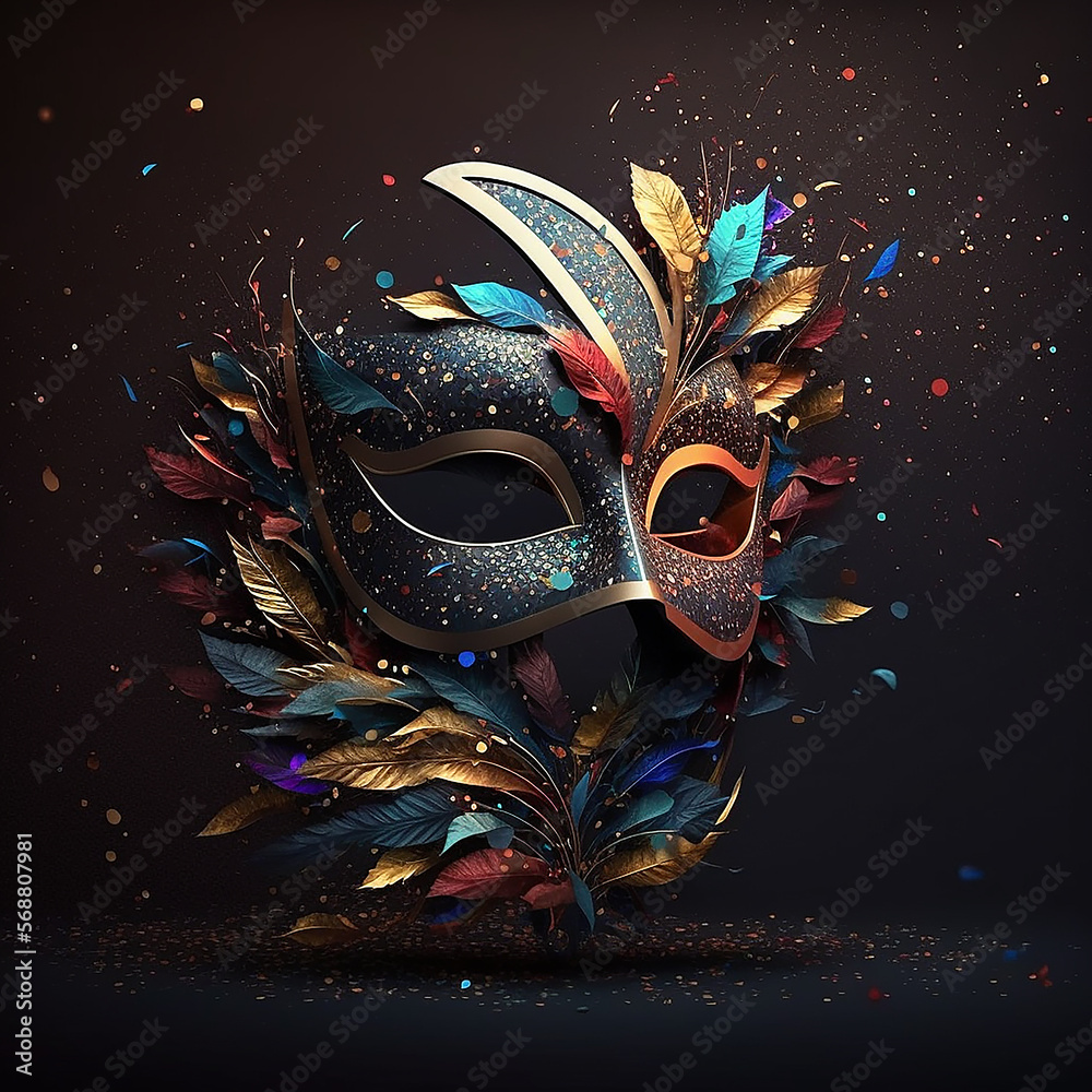 logo, carnival mask and feathers