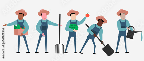 Set of farmer or agriculturist in cartoon character vector illustration