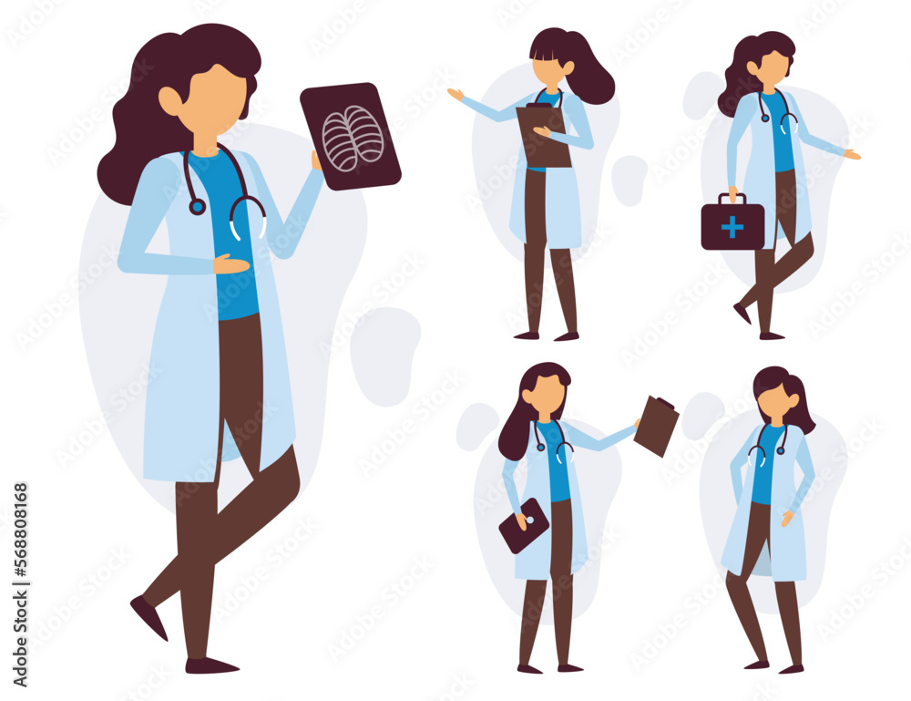 Set of medical personal in cartoon characters different actions vector Set of medical personal in cartoon characters different actions vector