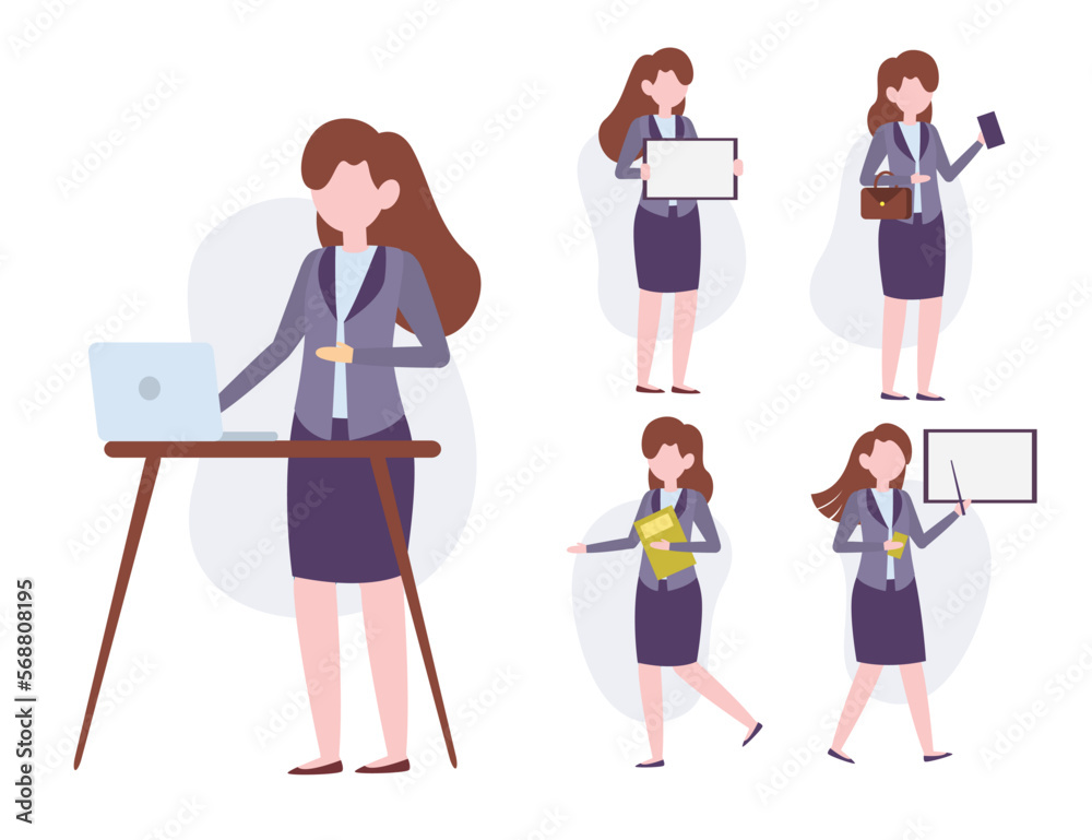 Set of business woman working in cartoon characters vector Set of business woman working in cartoon characters vector
