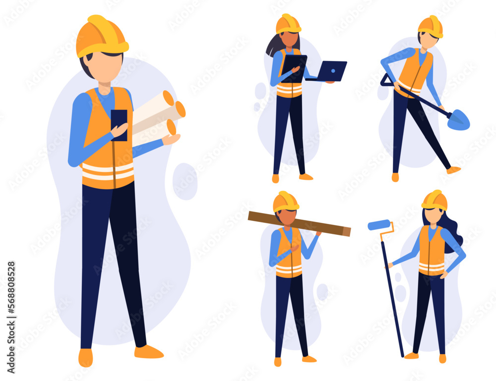 Set of people work in Construction Industry cartoon characters vector