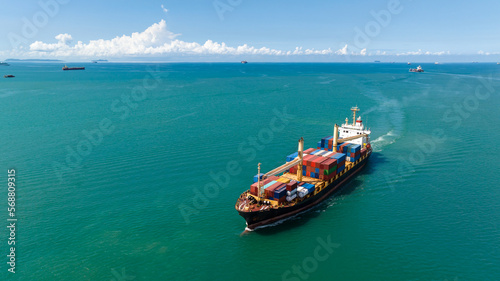 container cargo ship, import export commerce business and industry service logistic transportation International by container cargo ship in open sea,