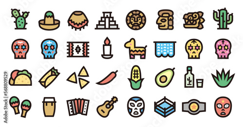 Mexico Icon Set (Bold outline color version)