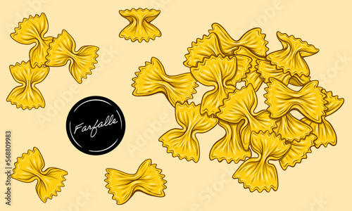 Farfalle bow tie pasta color vector illustration 