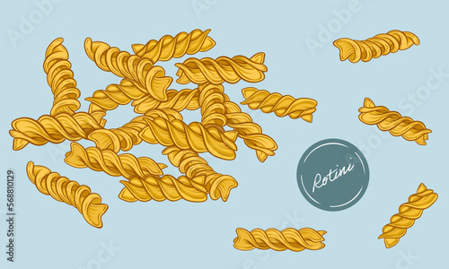 Rotini pasta colour vector illustration 