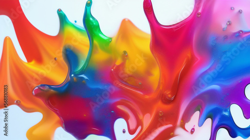カラフルなペンキや絵の具のアップ　スプラッシュ　水滴、水流　Splashes of colorful paints and paints Water droplets, water streams