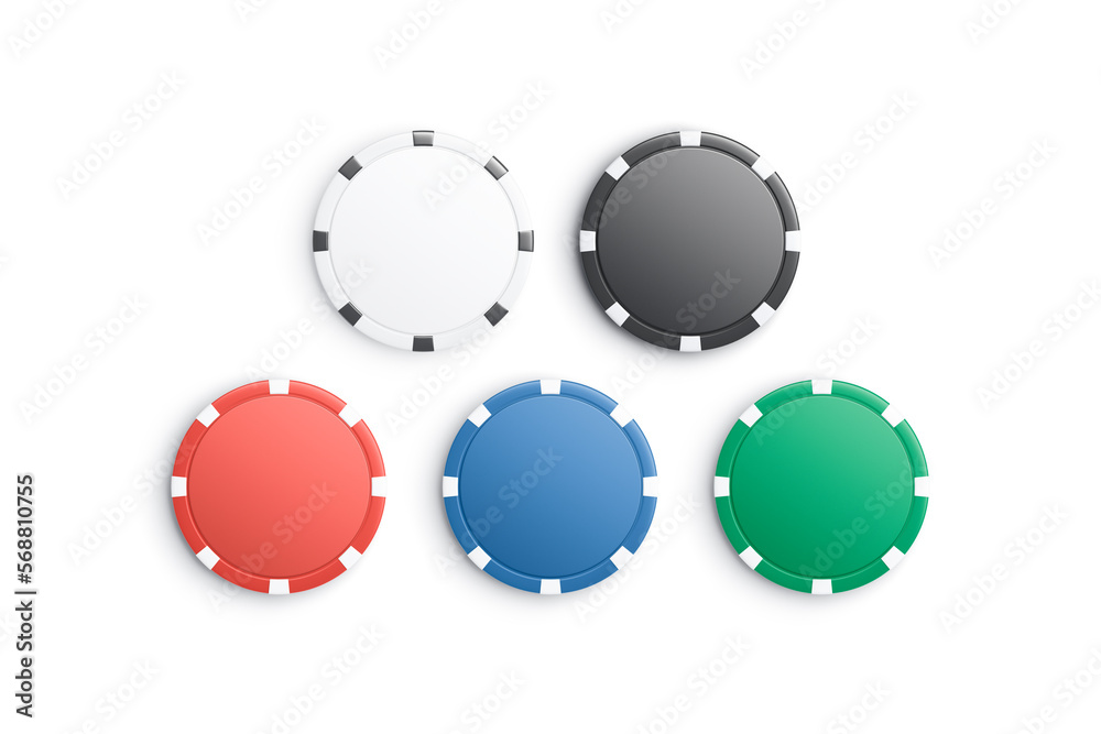 Blank colored plastic round chips mockup, top view Blank colored plastic round chips mockup, top view