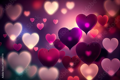 valentine background with blur hearts. Generative AI