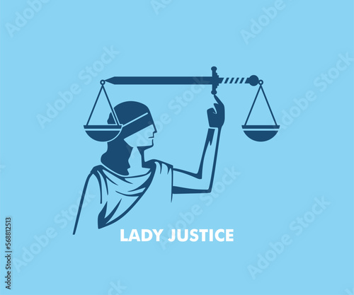 LADY JUSTICE LOGO, silhouette of woman with blade and scales vector illustrations
