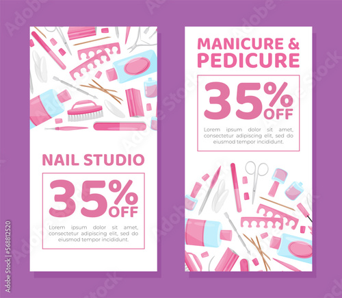 Manicure and Pedicure Banner Design with Nail Equipment Vector Template