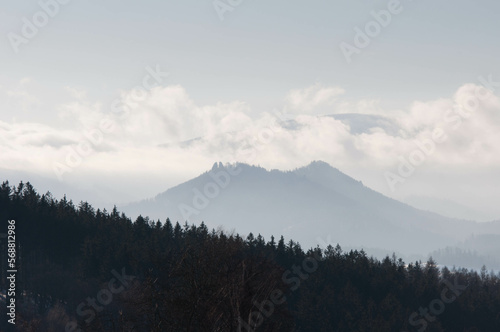 Snow in the mountains, Mountains in Poland, Mountain in the clouds, Polish landscape