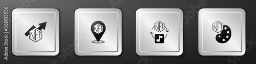 Set NFT growth bar chart, Digital crypto, and icon. Silver square button. Vector