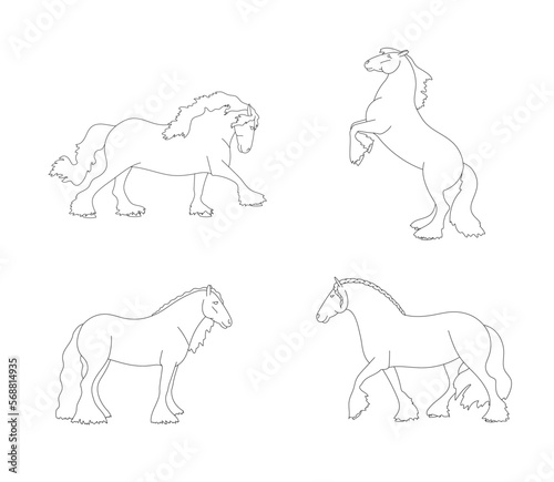 Set of gypsy horses for coloring book