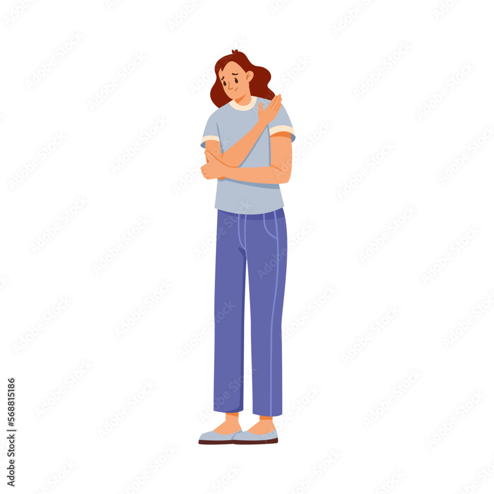 Woman Character Suffering from Pain or Ache in Her Elbow Vector Illustration
