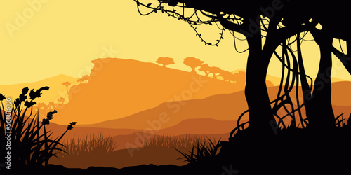 african landscape in sunset colors layer design