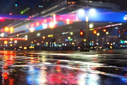 wet night city street lamps