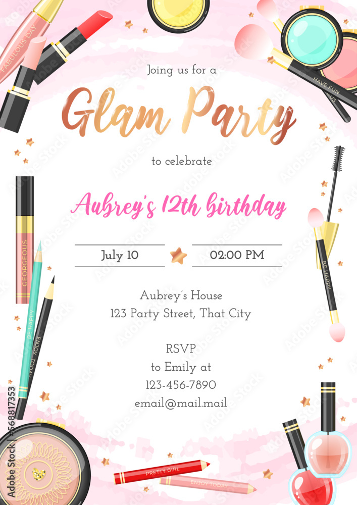 Glam birthday party invitation template. Beautiful background of ...