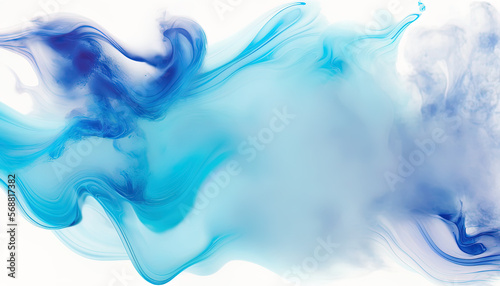 Blue fluid  smoke-like  cloud on white background. Beautiful blue wave element. Generative AI.