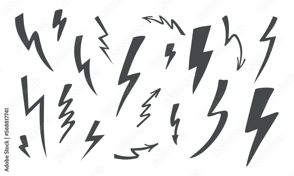 Lightning set. Vector stock flat illustration isolated on white background for design template poster, banner, presentation. Lightning set. Vector stock flat illustration isolated on white background for design template poster, banner, presentation.