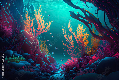 Underwater kelp forest  vibrant colors Generative AI illustration