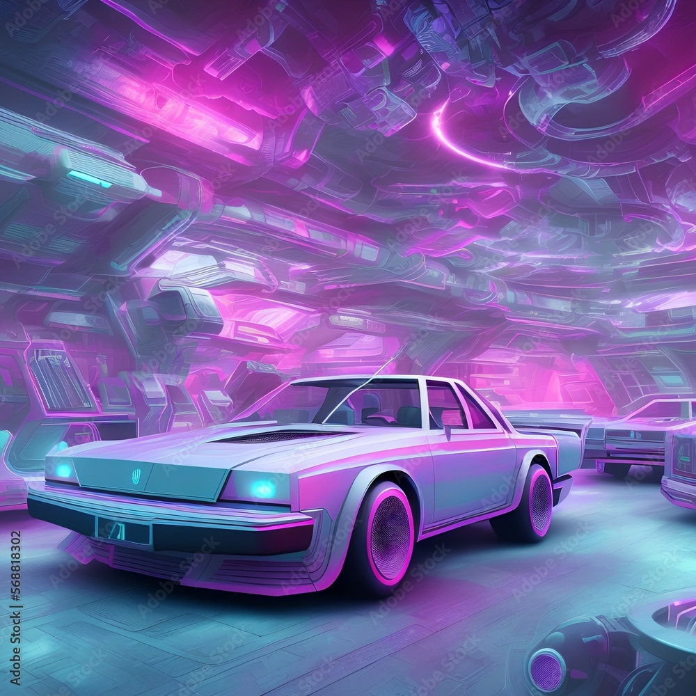 Retro Sci-Fi futuristic background 1980s style 3d illustration. Digital landscape in a cyber world. For use as design cover. v13 Luxury retro car executed in pink and purple colors - generative ai Retro Sci-Fi futuristic background 1980s style 3d illustration. Digital landscape in a cyber world. For use as design cover. v13 Luxury retro car executed in pink and purple colors - generative ai