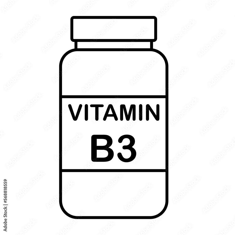 simple flat black line vitamin B3 drug bottle simple flat black line vitamin B3 drug bottle