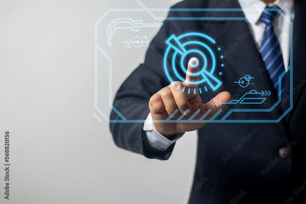Man scans finger through touch screen Man scans finger through touch screen