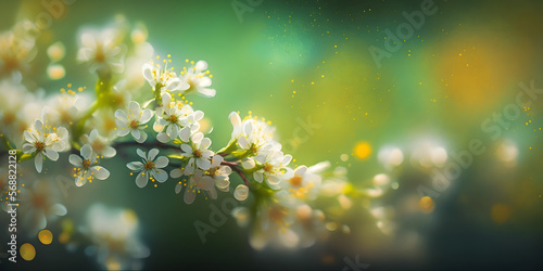 spring green flower, blurred background wallpaper - Illustration generativ ai 