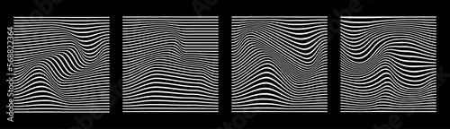Black and white abstract wave line stripe vector illustration set. Optical art wavy background. Collection of striped lines illusion.