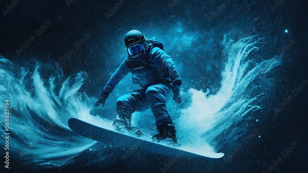 Fototapeta premium snowboarder in colors , action illustration for poster or banner. ai generative