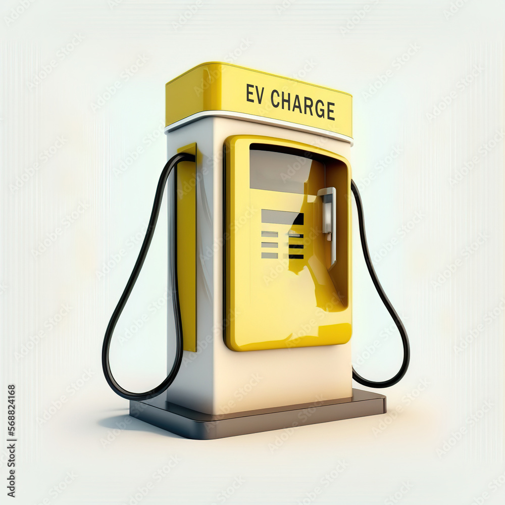 EV charging station icon on white background. Generative Ai image.