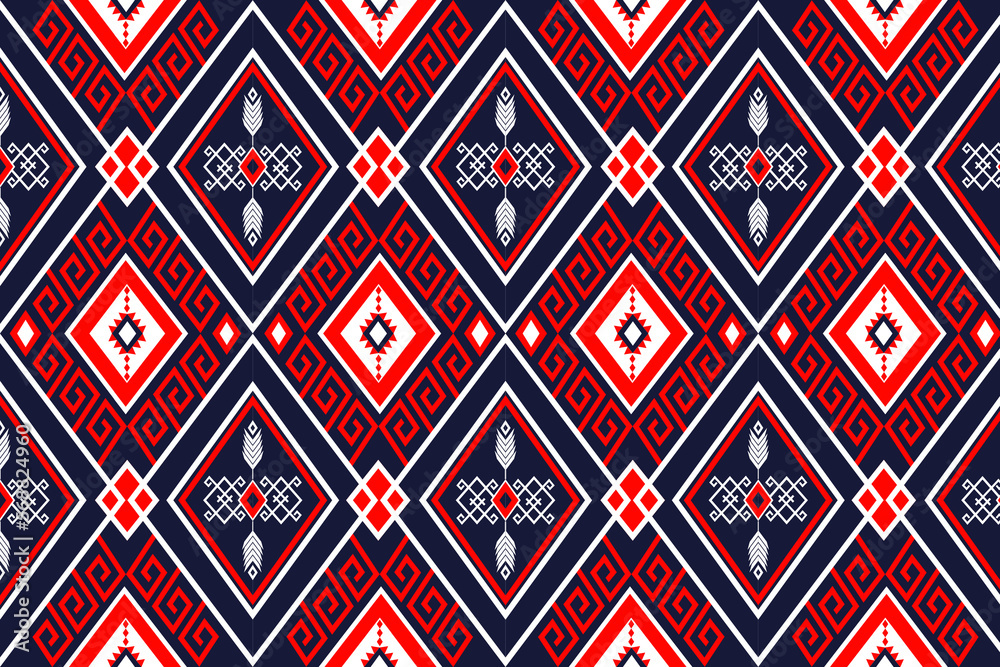 Ethnic Geometric oriental traditional with triangles and elements seamless pattern. designed for background, wallpaper, clothing, wrapping, fabric, Batik, decorating, embroidery 