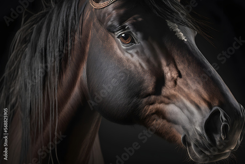 portrait of a beautiful horse in a field, Wildlife, Dark Background, Illustration generativ ai 