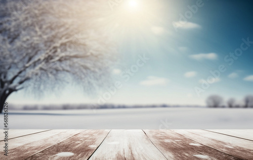 wooden table covered by sno...