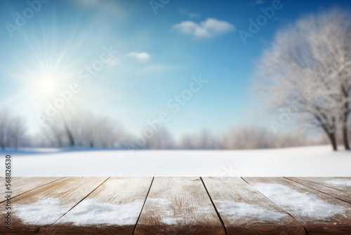 wooden table covered by sno...