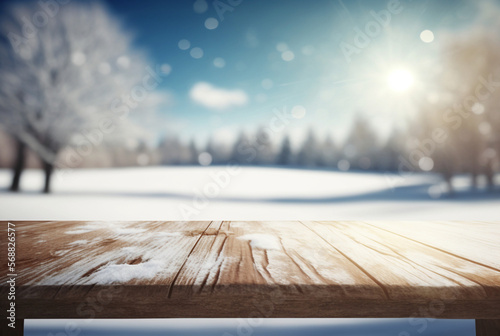 wooden table covered by sno...