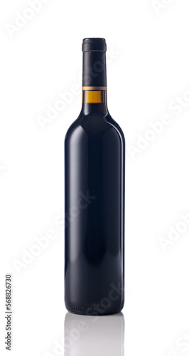 Bottle of red wine isolated on white.