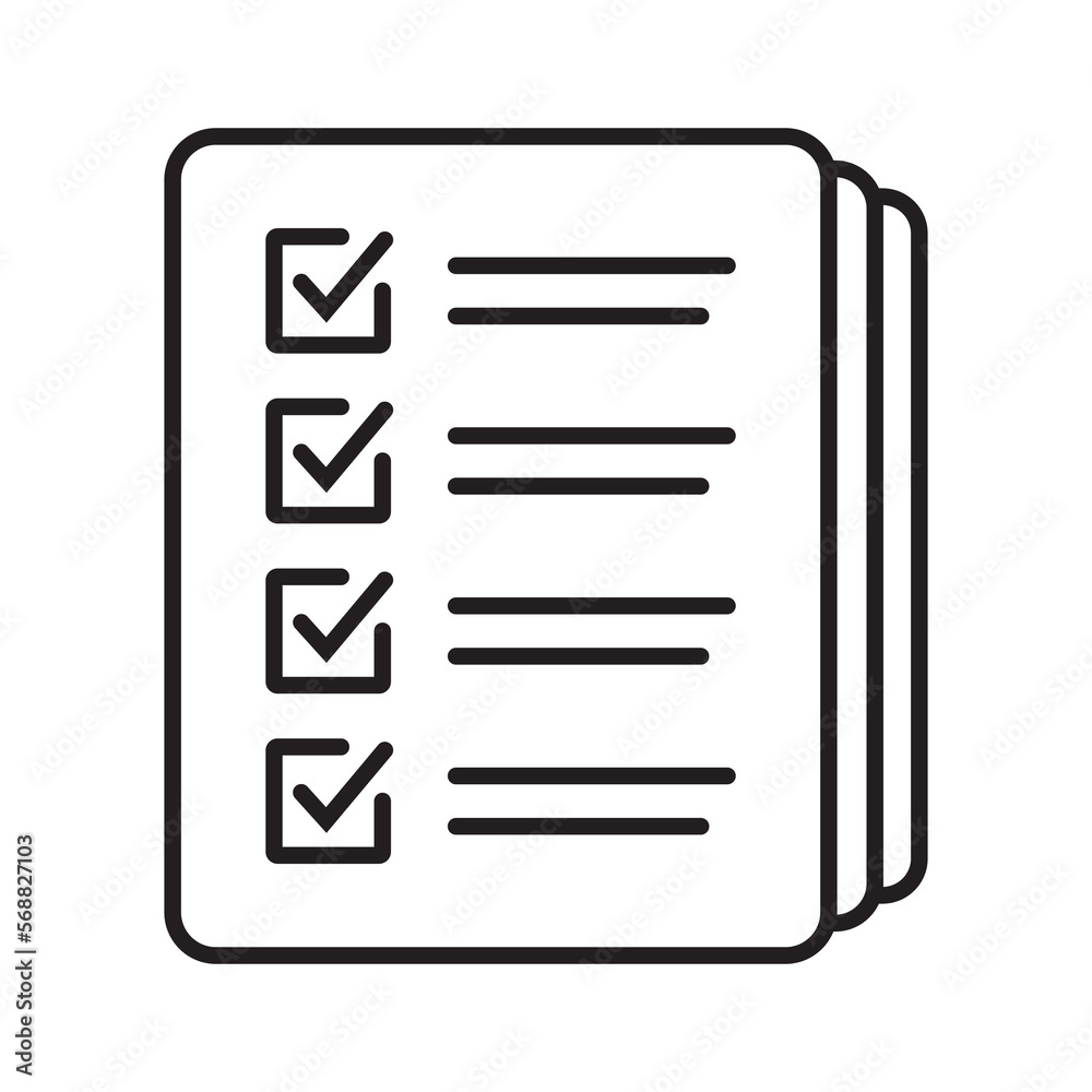Checklist vector icon in line art style. Document icon, illustration isolated on white background for graphic and web design. Checklist vector icon in line art style. Document icon, illustration isolated on white background for graphic and web design.