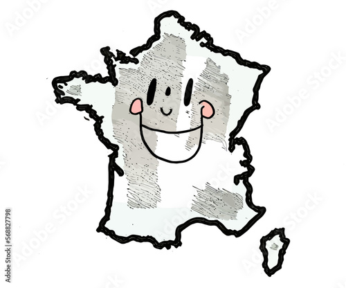 A smiling character in the colors of the map of France. Vector and typically French. Perfect to represent the spirit and culture of the country.