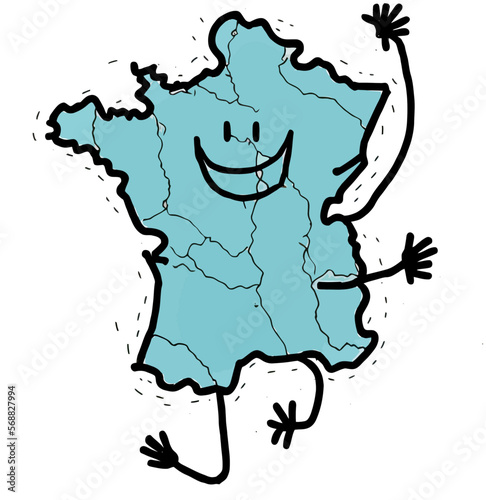 Charming French mascot in the shape of a stylized map of France. This vector illustration is sure to inspire cheer and showcase national pride. Perfect for any project.