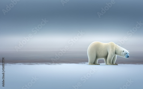 Polar bear walking on sea ice in the Arctic.Generative Al Illustration.
