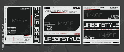 Modern urban futuristic streetwear fashion design for social media post template, poster and print for tshirt. editable template bundle design