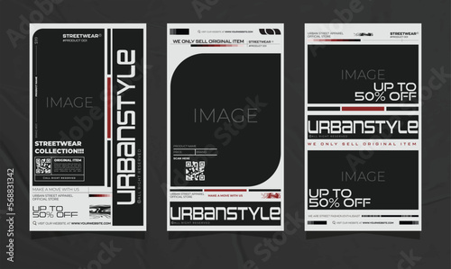 Modern urban futuristic streetwear fashion design for social media story template, poster and print for tshirt. editable template bundle design