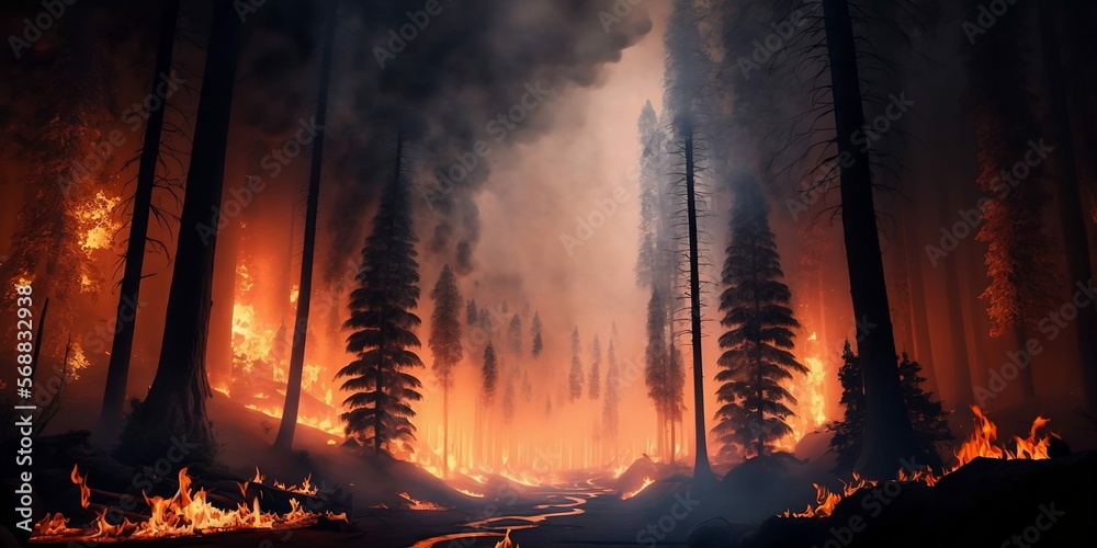 Wildfire Ravages the Forest: The Devastating Impact of Flames and Smoke, generative ai