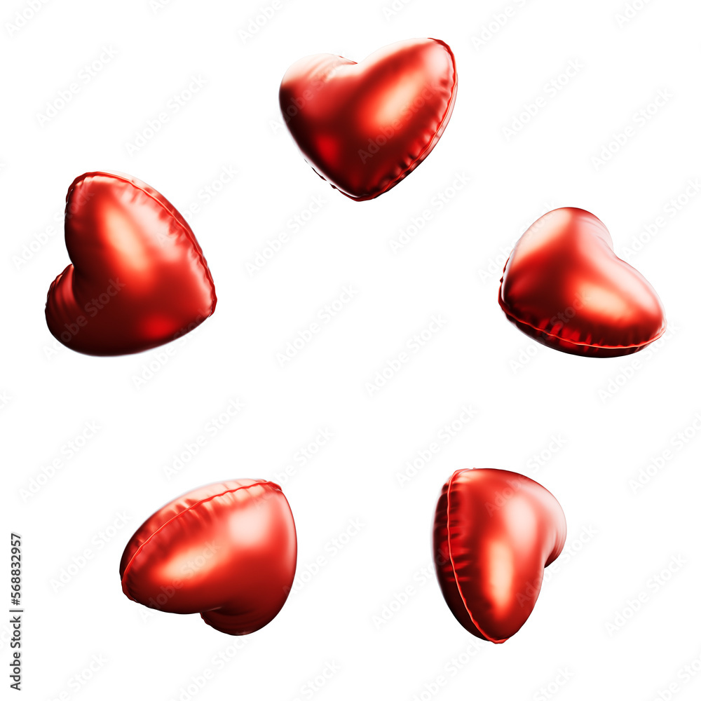 Happy Valentine's Day. Red hearts rotate on a transparent background. 3d render illustration Happy Valentine's Day. Red hearts rotate on a transparent background. 3d render illustration