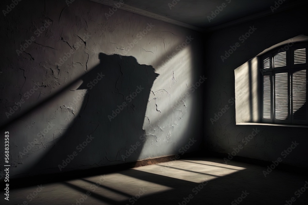 Empty night dark room and moonlight through the window, dark corridor with sun rays. AI Empty night dark room and moonlight through the window, dark corridor with sun rays. AI
