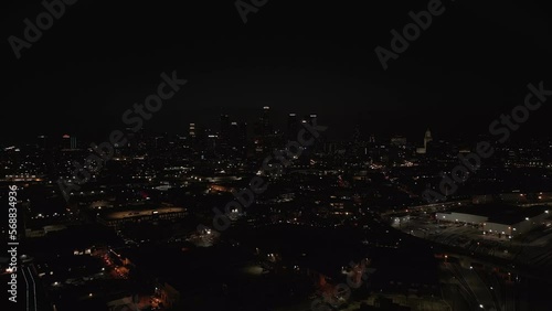 Wallpaper Mural Aerial drone view of the the downtown district in Los Angeles during the night Torontodigital.ca