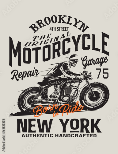 hand drawn cafe racer illustration , vintage tee print design