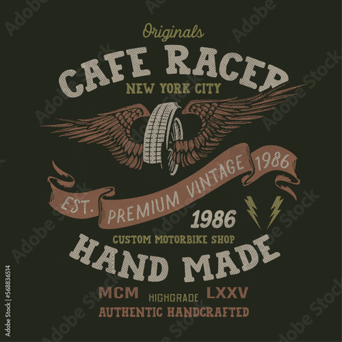 cafe racer wings and wheels print design