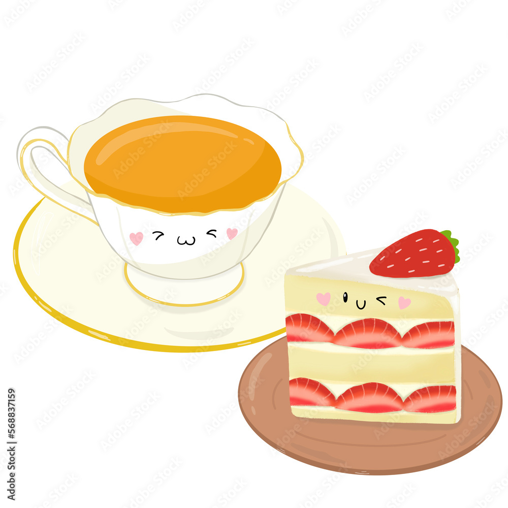 Cute tea and cake cartoon Cute tea and cake cartoon